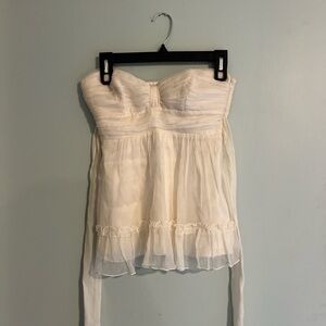 bebe Ivory Strapless Sheer Ruffle Bustier Top